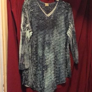 Variegated Blue Diagonal Ruffled Blouse